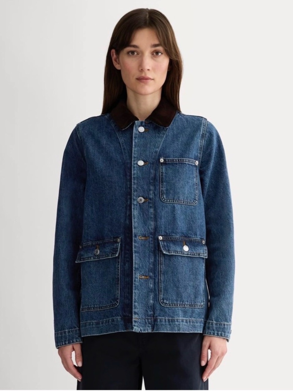 Everlane Ranch Barn Chore Jacket Blue Denim Corduroy collar size XS